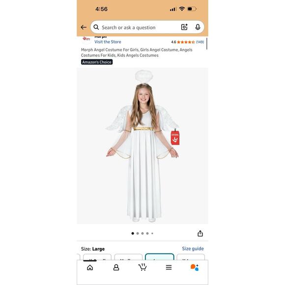 Morph Angel Costume Girls Size Large 10–12 White Dress Wings Halo – NEW - Picture 2 of 8